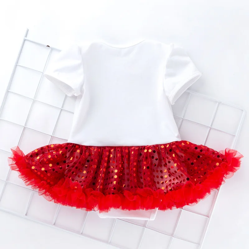 Summer New Baby Mother's Day Short Sleeve Sequin Mesh Romper Dress Heart Dress Baby Shoes Three-Piece Set