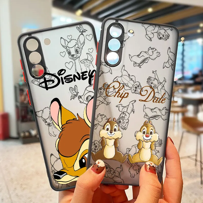 Chip \'n\' Dale Bambi For Samsung S24 S23 S22 S21 Ultra S20 FE S10 Plus Lite 4G 5G Frosted Translucent Phone Case