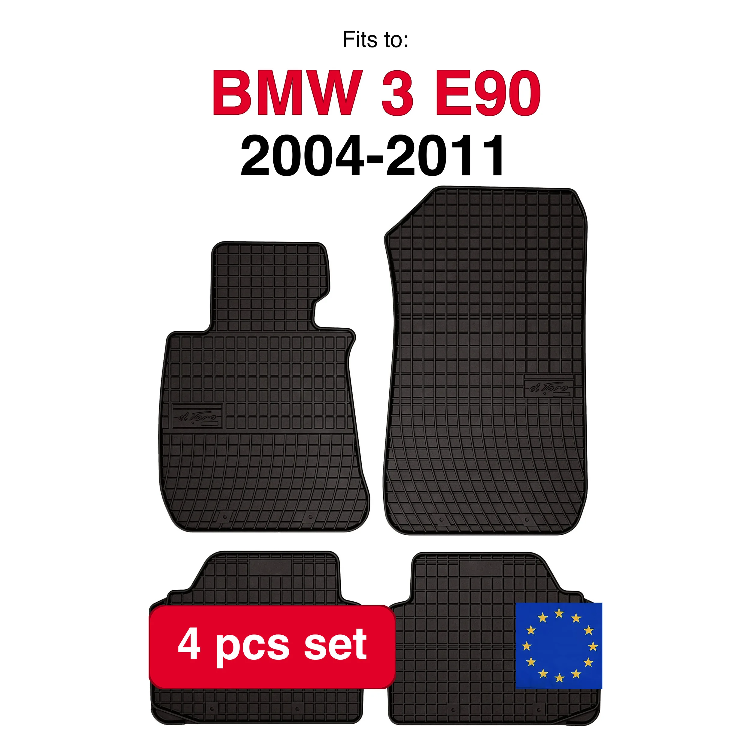 Rubberen automatten voor BMW 3 E90 sedan (2004-2011) - Zwart passend (4 stuks)