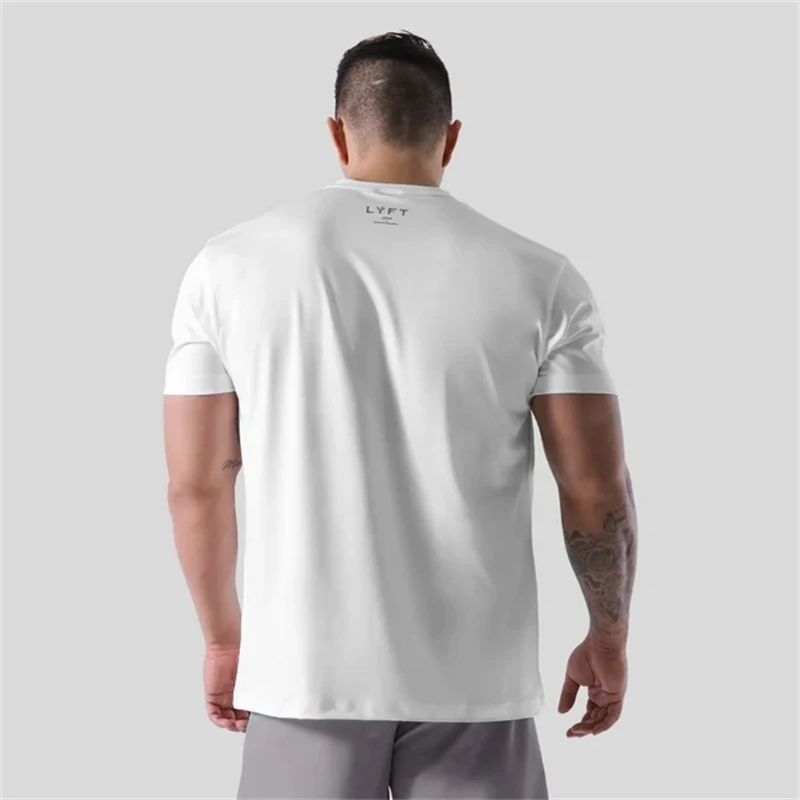 M-4XL High Elasticity Cotton Summer Mens Gym Short Sleeve T shirt Fitness Bodybuilding Small Letter Print Male Clothing Tee Tops