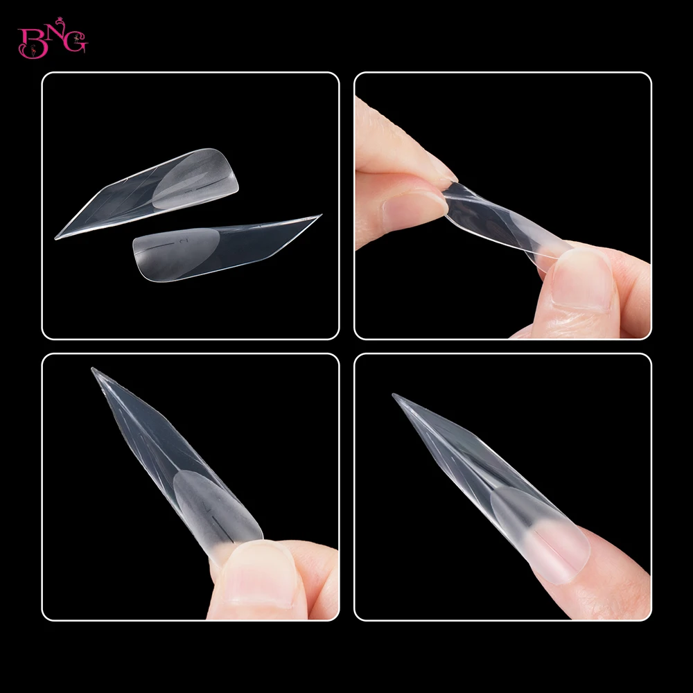 BNG Special Shape Nail Form for Builder Gel Reusable Acrylic Nail Dual Forms with Clips Top Moulds False Nail Tips for Manicure