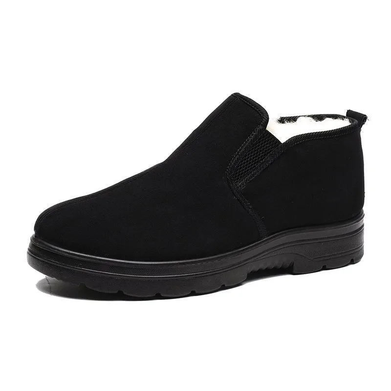 Men Winter Warm Fleece‑Lined Slip‑on Cloth Shoes, Elastic Side Casual Loafers, Non‑Slip Thick Sole Walking Flat Shoes