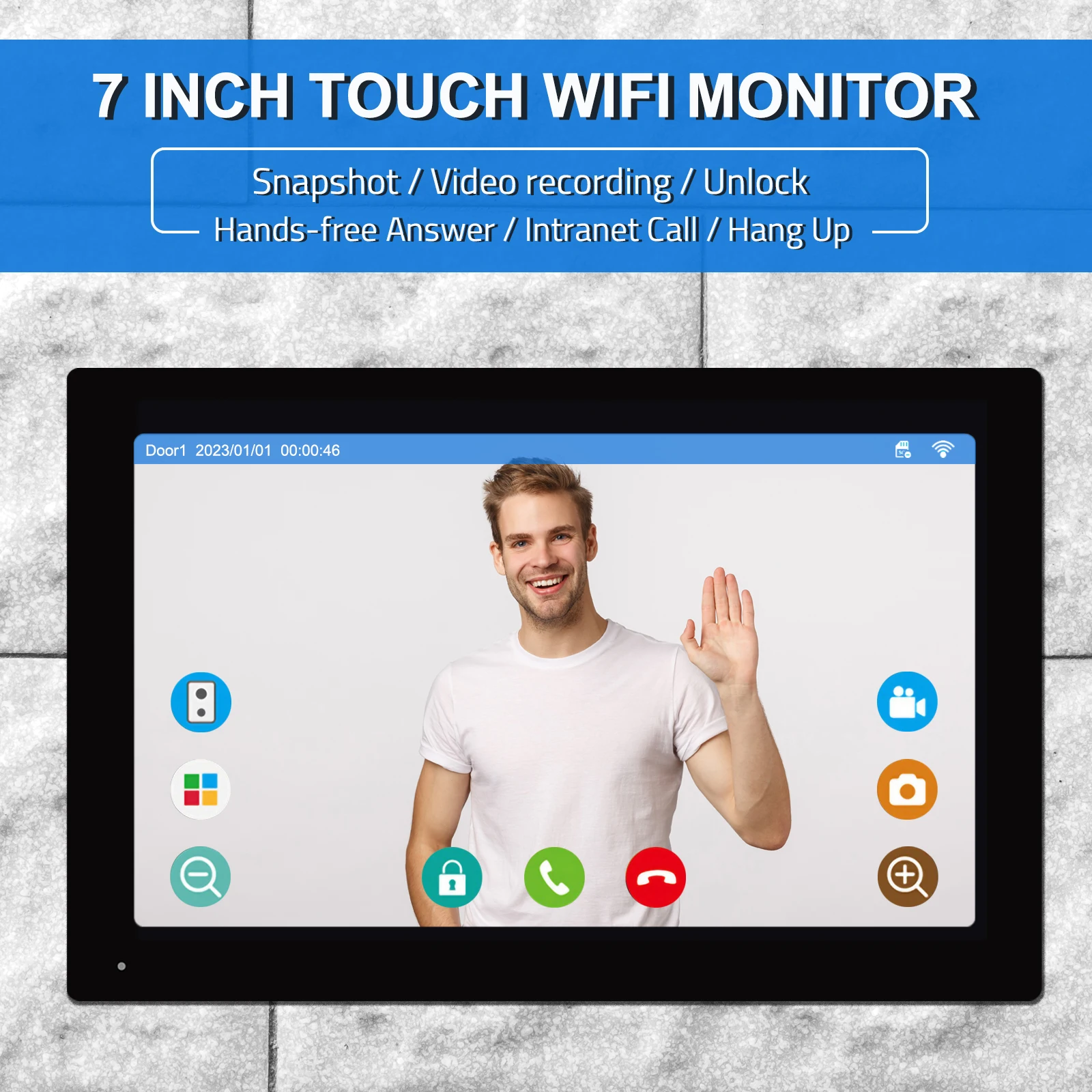 Wireless Wifi Video Türklingel system, 1080p Tür sprechanlage Tür kamera, 7 Zoll Touchscreen, Video Intercom 32GB SD-Karte für zu Hause