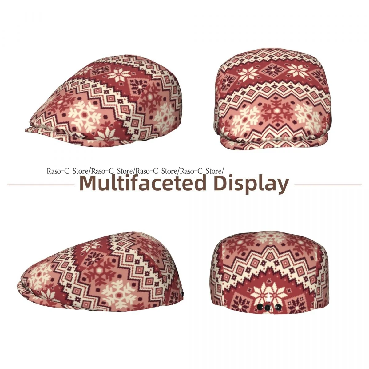 Unisex Adult Forward Peaked Cap Classic Scandinavian Geometric Snowflakes Newsboy Flat Cap Casual Streetwear Ivy Driving Hat