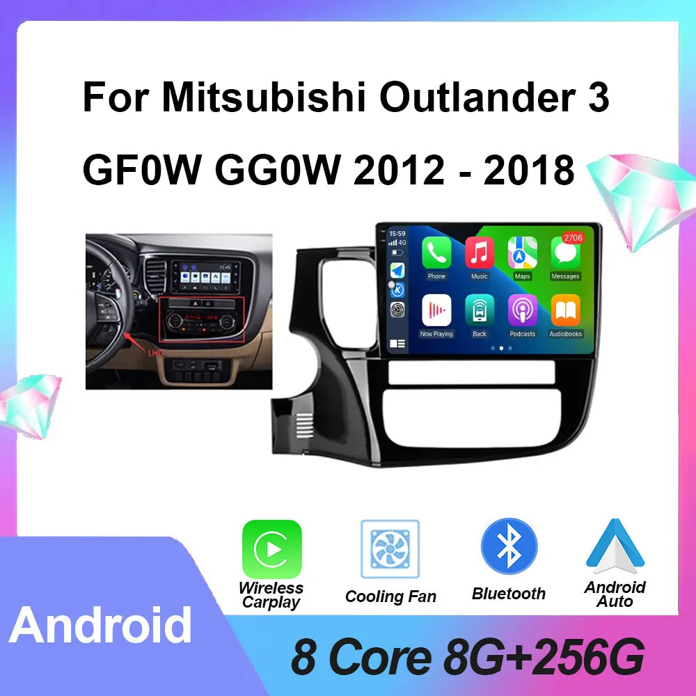 Car Multimedia Player Android Auto Radio For Mitsubishi Outlander 3 GF0W GG0W 2012 - 2018 GPS Navigation Screen Wireles Carplay