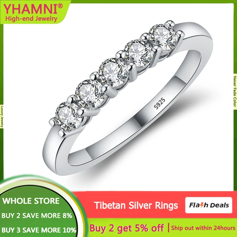 With Credentials Eternity Promise Ring Allergy Free Tibetan Silver Ring Inlay 5pcs 3mm Zirconia Diamant Wedding Band Women Rings