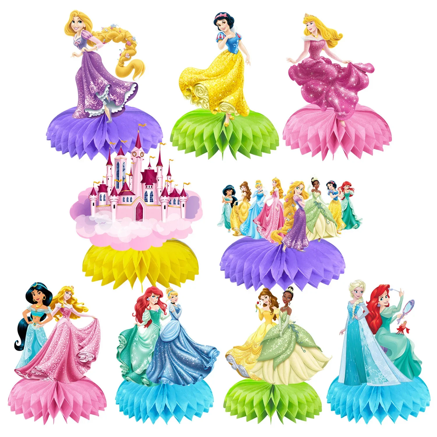 9pcs Disney Princess Paper Honeycomb Birthday Party Decorative Supplies Desktop Decoration Accessories Table Toys Birthday Gifts