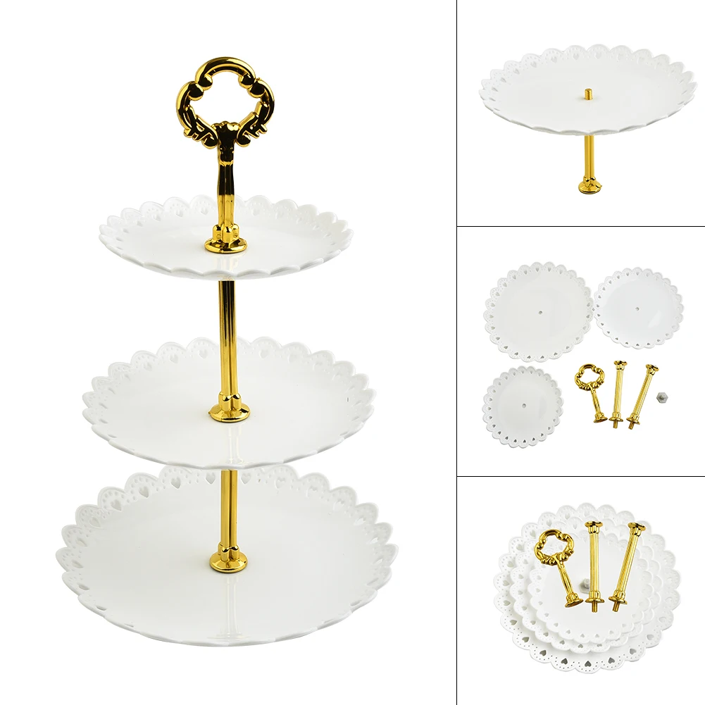 3 Layer Cake Stand Fruit Plate Tray Display Birthday Party Dessert Wedding Cake Stand Or Put Jewelry Dishwasher Safe ABS Plastic