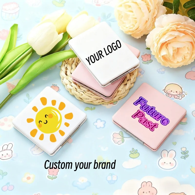 【Logo Custom】50Pcs Customized PU Leather Mirror Double-sided Makeup Mirror Daily Makeup Repair Customized Beauty Tool