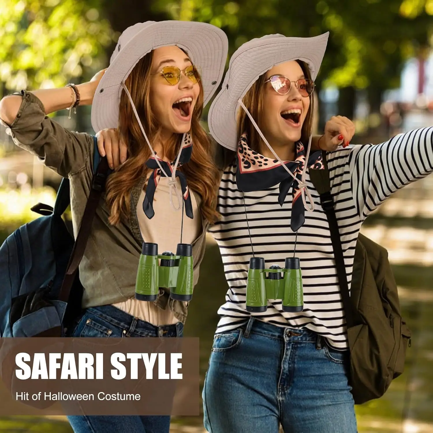 3PCS/SET Women Safari Costume Sun Bucket Hat Leopard Scarf Binocular Zoo Keeper Outfit Accessories for Halloween Cosplay
