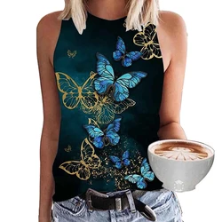 Summer Butterfly Floral 3D Print Tank Top Women Streetwear Y2k Tops Oversized O-Neck Vest Off Shoulder Sleeveless Girls Camisole