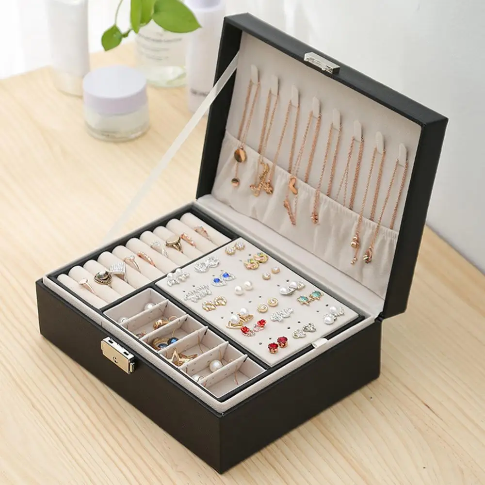 Caja de almacenamiento de anillos para mujer, organizador de joyas, caja de viaje multifunción, collar, pendientes, anillo