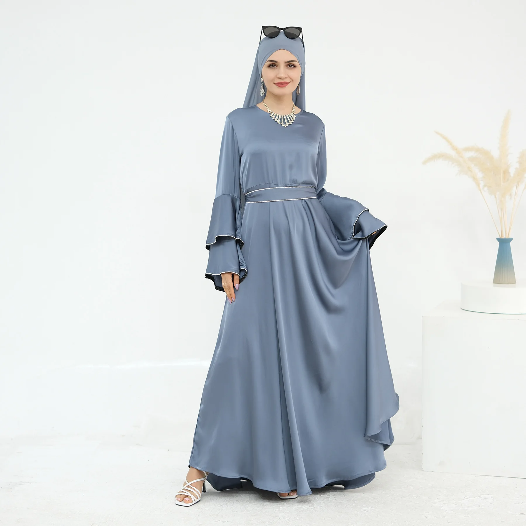 

Модные мусульманские платья для скромных женщин: вечерние наряды с расклешенными рукавами, дубайская абайя, турецкий кафтан, исламская женская джалабия для вечерних мероприятий