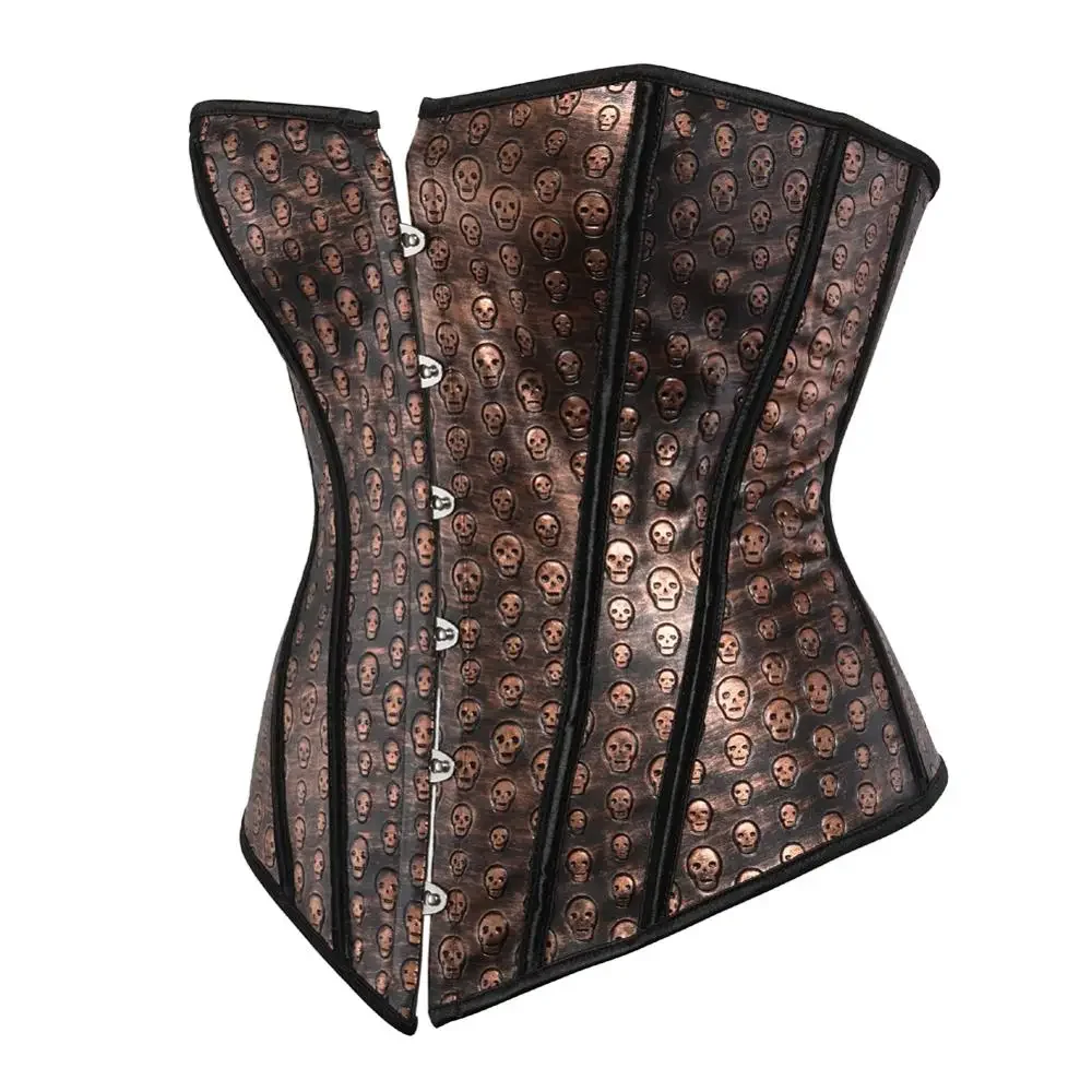 Corset with Skull Print Steampunk Leather Bustier Top Sexy Gothic Corsets Overbust Pirate Costumes Halloween Outfits Plus Size