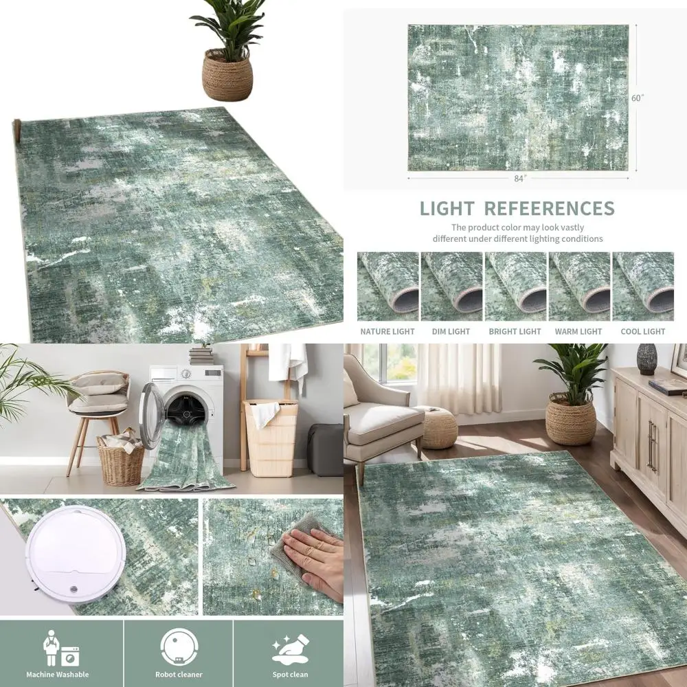 

Sage Green 5x7 Коврик для гостиной с низким ворсом, нескользящий, устойчивый к пятнам — мягкий, моющийся, не осыпающийся