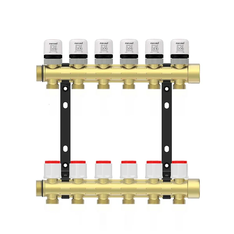 Brass floor heating radiant heat manifold with ball valve and flow meter 8ways