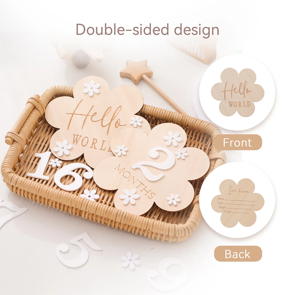 Newborn baby photo souvenir flowers from January to December birthday photo souvenir Wooden flower milestone toy