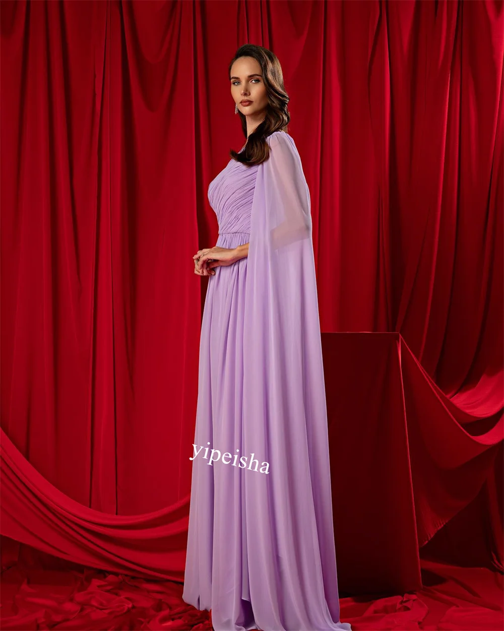  Chiffon Ruched Celebrity A-line One-shoulder Bespoke Occasion Gown Long Dresses Saudi Arabia 