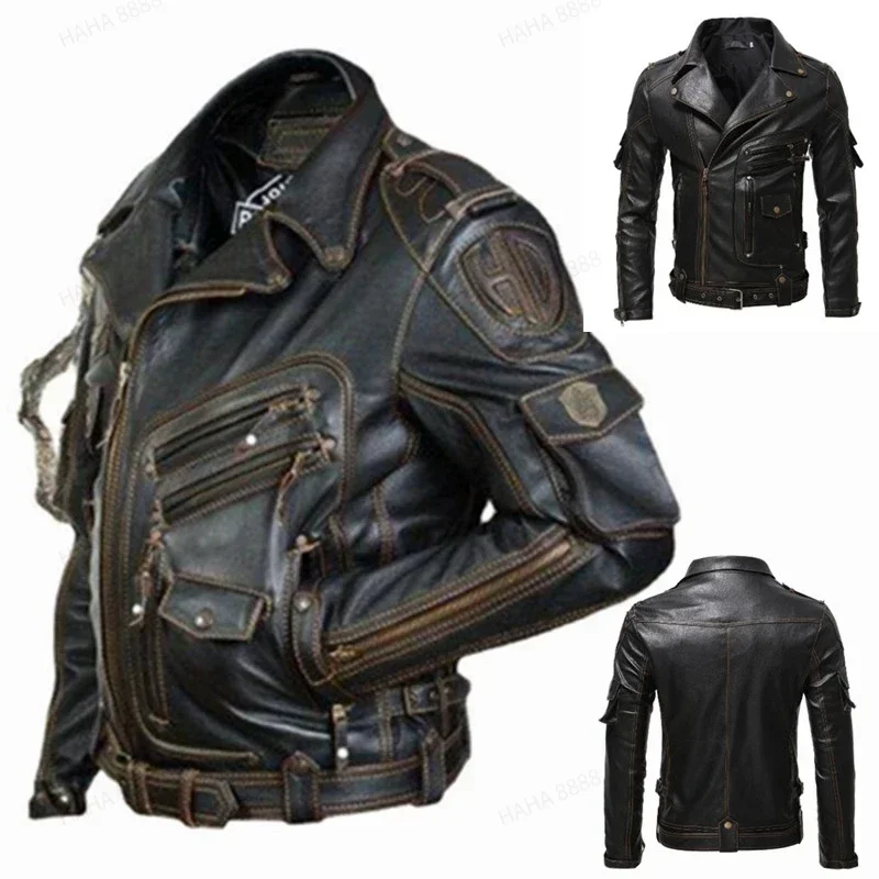 2025 New Men's Autumn and Winter New Personalized Leather Jacket Slim Fit Multi Pocket Zipper Jackets Coats Men