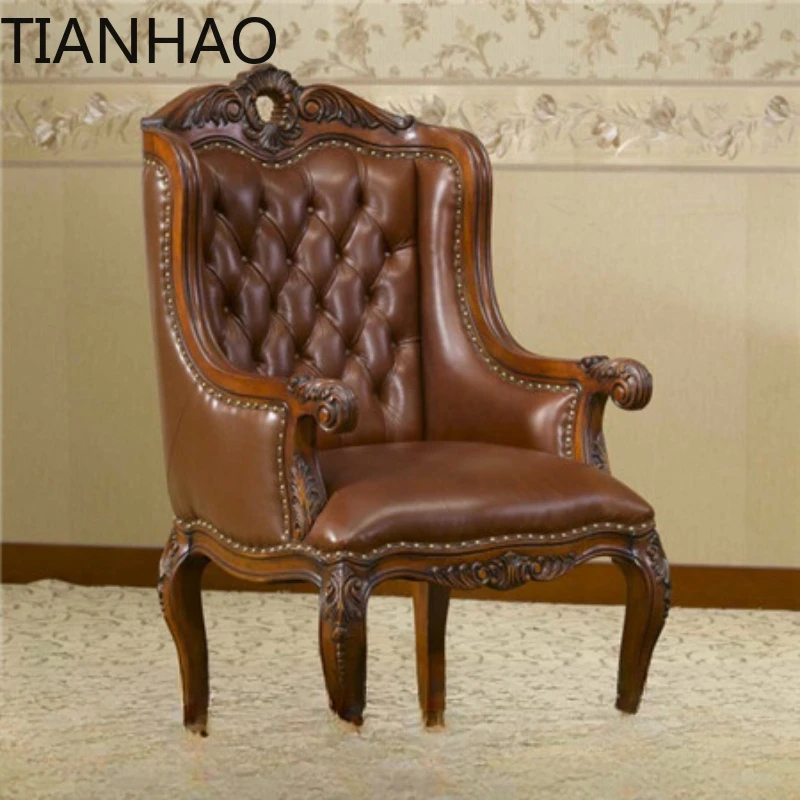 computer chair solid wood leather boss chair office home fixed foot writing