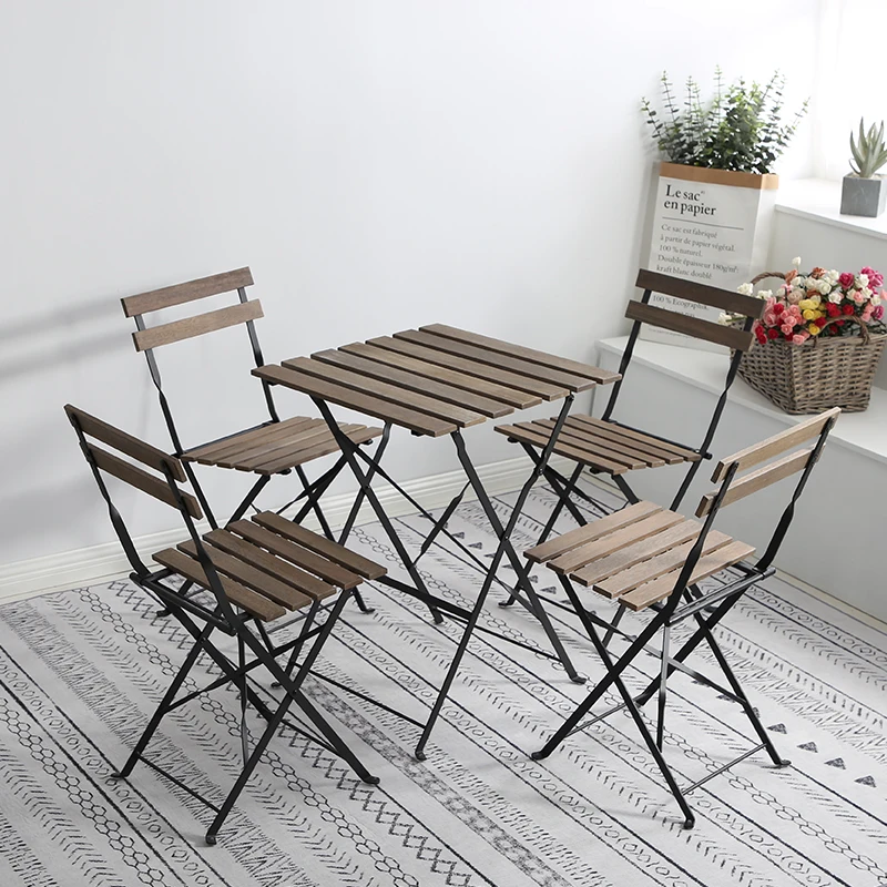 Folding Table and Chair Combination Balcony Armchair Household Garden Table Patio Outdoor Courtyard Portable Iron Folding Chair