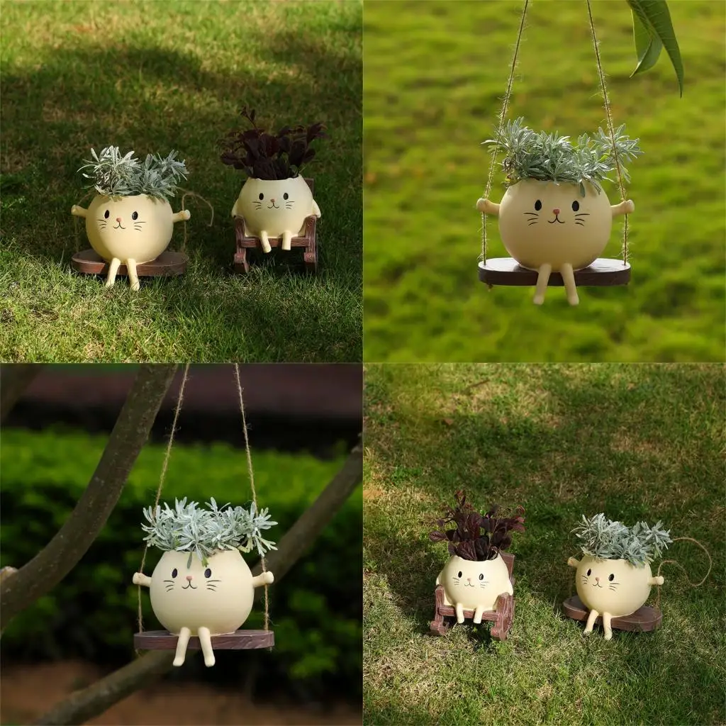 

Weather Resistant Resin Feline Swing Planter Whimsical Home Decoration Durability Garden Ornament Indoor Outdoor Use X3UC
