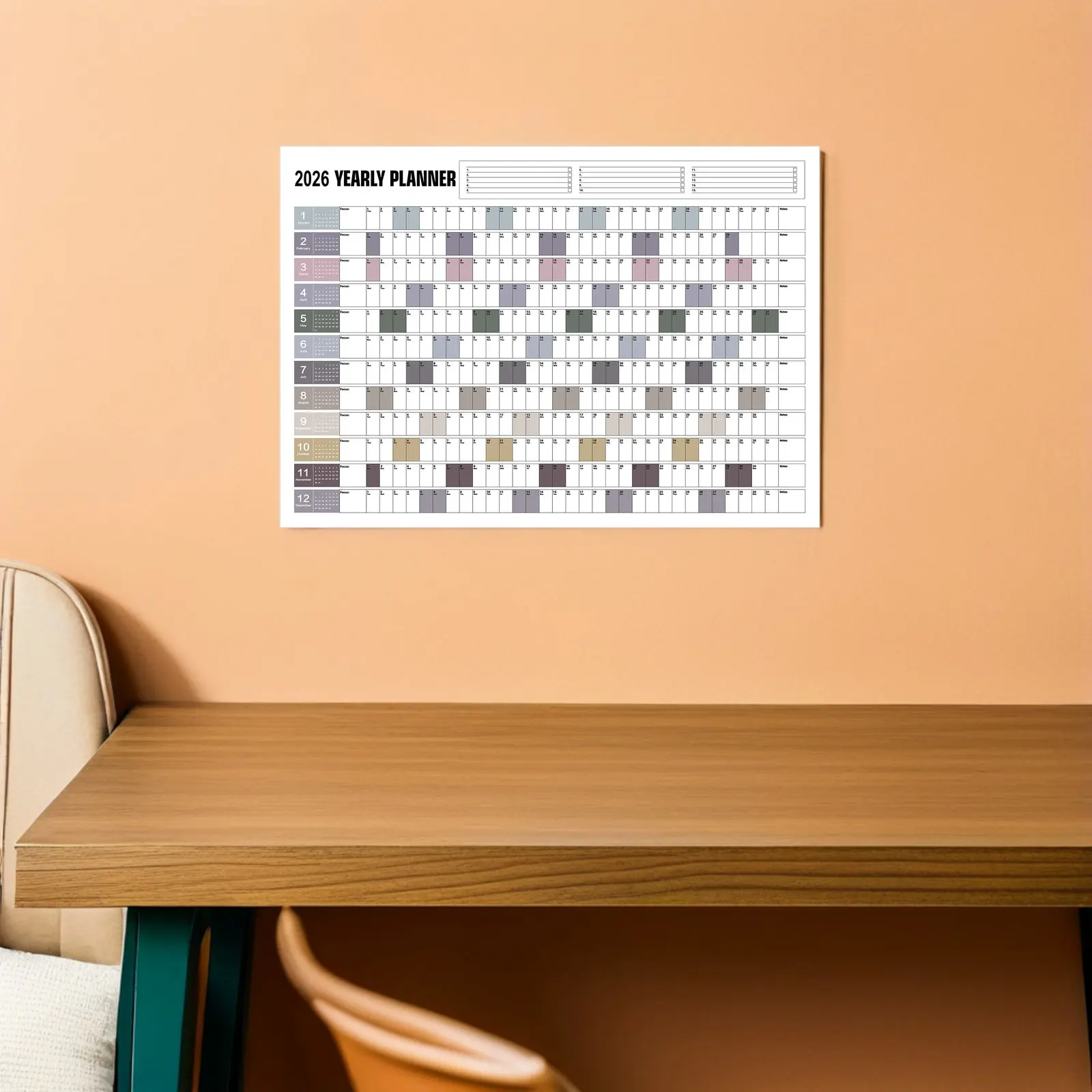 

Large 2026 Wall Calendar Yearly Paper Planner Monthly Big Print Poster Family Office Home Organizer Full Year Schedule