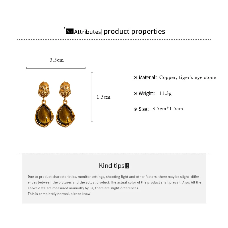 Maillard Translucent Tiger Eye Stone Stud Earrings Vintage Irregular Water Drop Ear Studs for Women Trendy Ear Jewelry Gifts F image 6