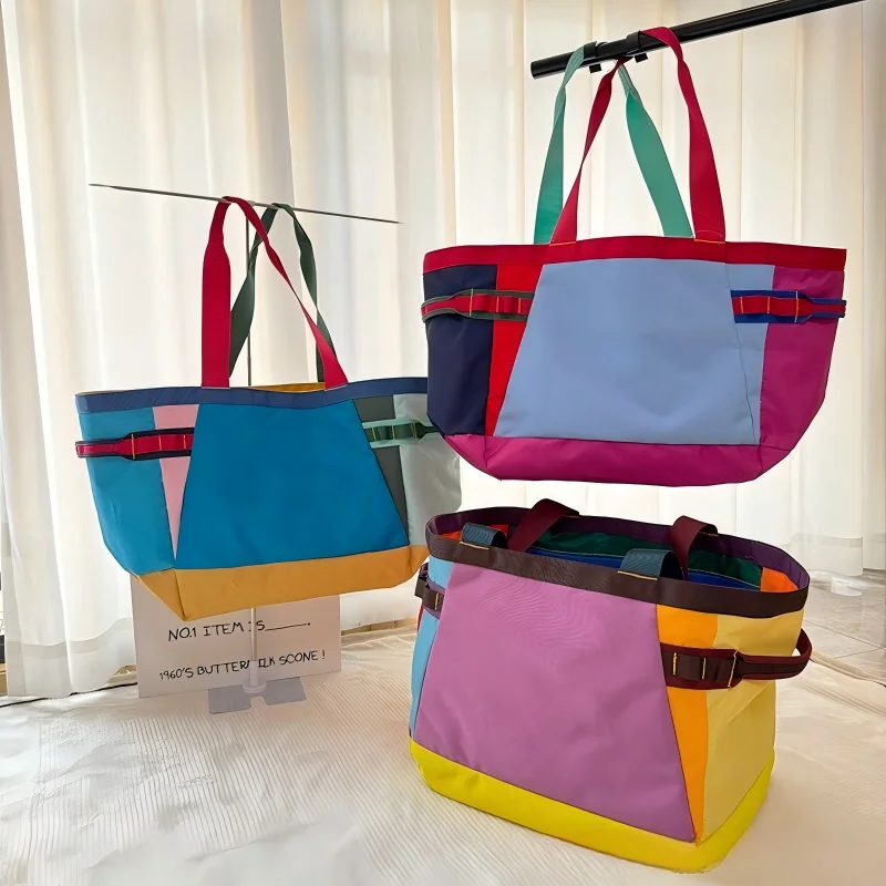 

30L Water-Resistant Oxford Fabric Tote Bag, Multi-Compartment Color Block Shoulder Bag for Travel Commute Weekend Getaway Daily