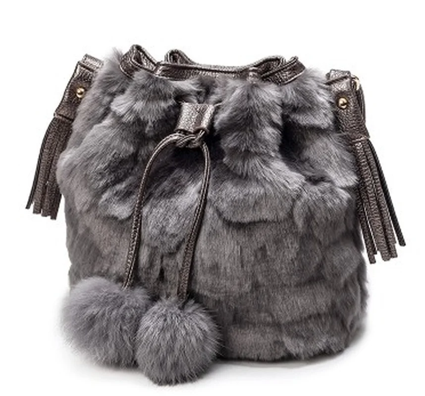 Rabbit Hair Women Bucket Bag Large Capacity Fashion Leopard Print Plush Bag Shoulder Diagonal Bucket Bag Wallet Women Mini Bag