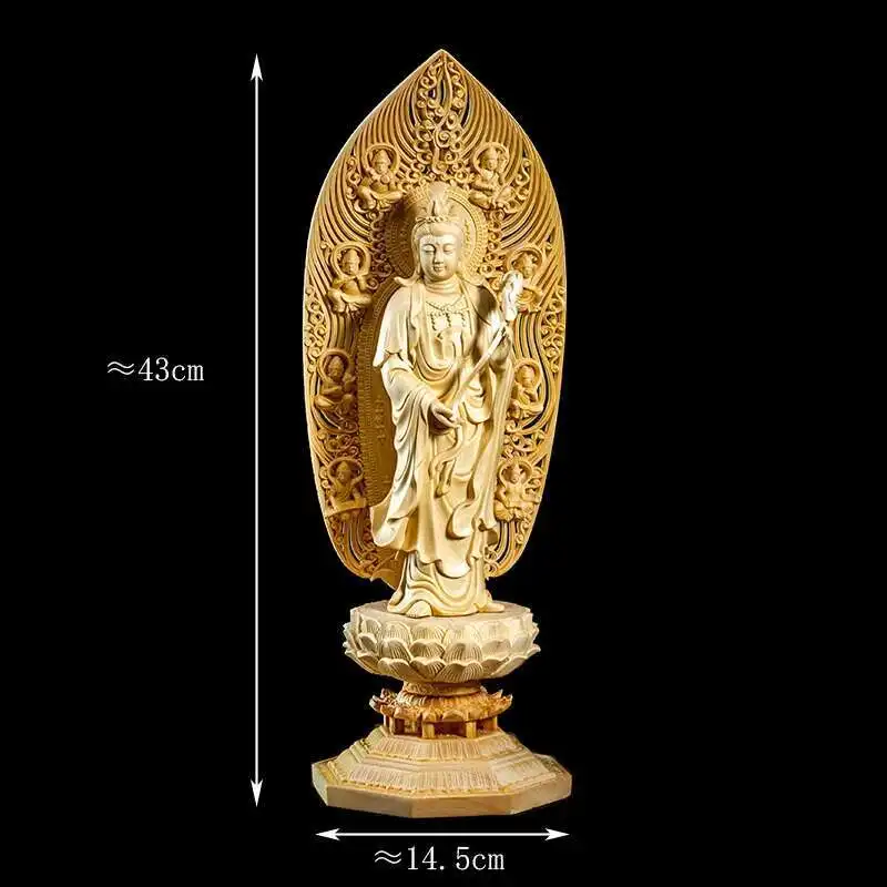 Solid Wood Carving Buddha Statue of Amitabha,Semi-Hand Carved, Feng Shui Decoration, Statue for Home, Living Room, 43cm