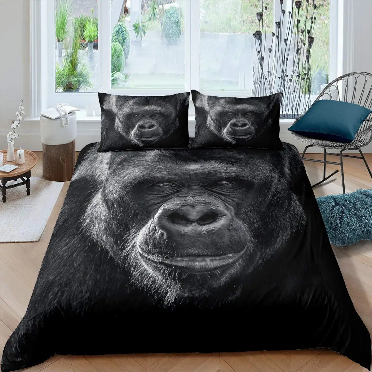 

Black Orangutan Funny Animal Pattern Bedding Primitive Monkey Duvet Cover for Kids Boys Adult Men Luxury for Bedroom Decoration