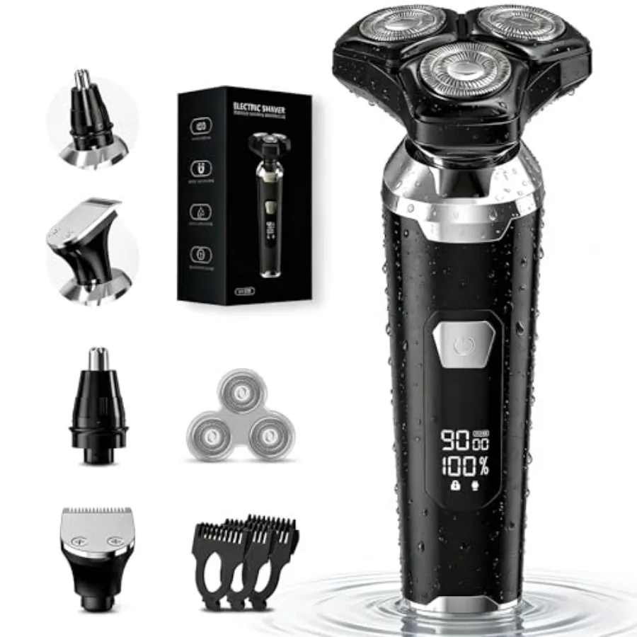 

Electric Razor for Men: Wet/Dry Electric Shaver with Upgraded Curved Razor Foil Gentle on Sensitive Skin 3-in-1 Cordless Shaver