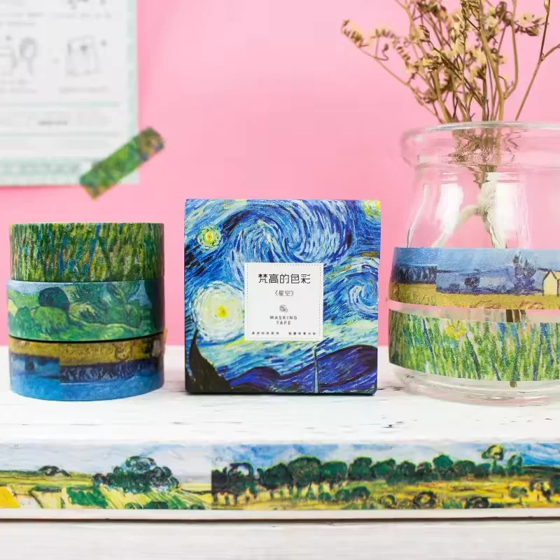 1 Roll Van Gogh Colored Tape Decorative Tape Handbook Process Decoration DIY Diary Tape Student Gift Tape