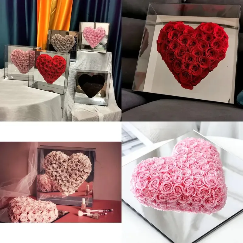 Eternal rose square acrylic box custom color ribbon set, suitable for graduation, Valentine's Day, Mother's Day, New