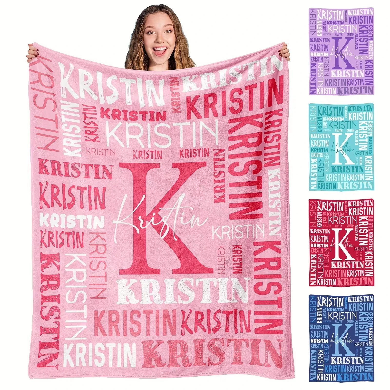 Personalized Custom Blanket For Adult Kids Customizable Name Flannel Blanket Soft Cozy For Bed Sofa Travel Perfect Birthday Gift