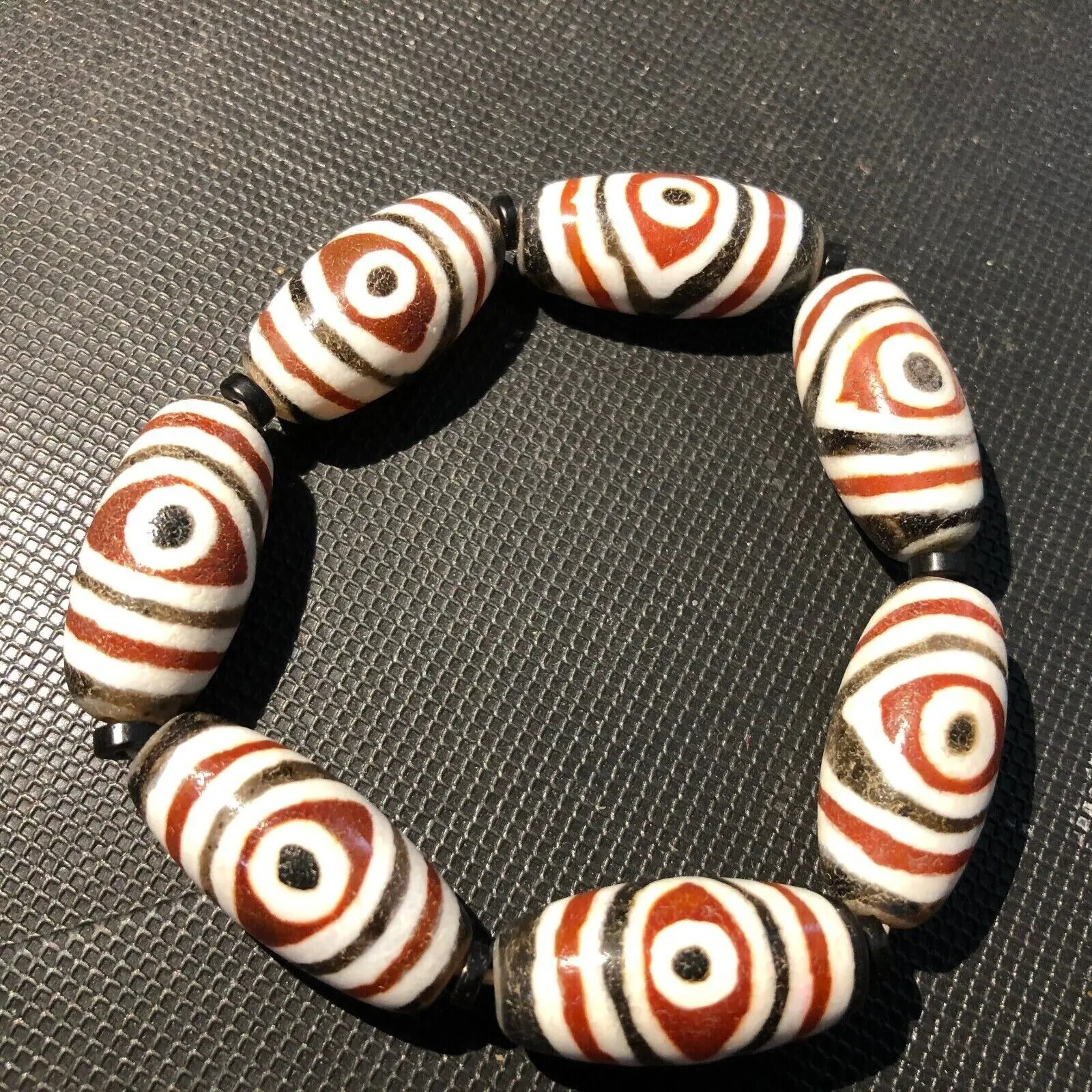 Magic Tibetan Old Agate Tricolor 1Eye Totem dZi Bead braceletC1941