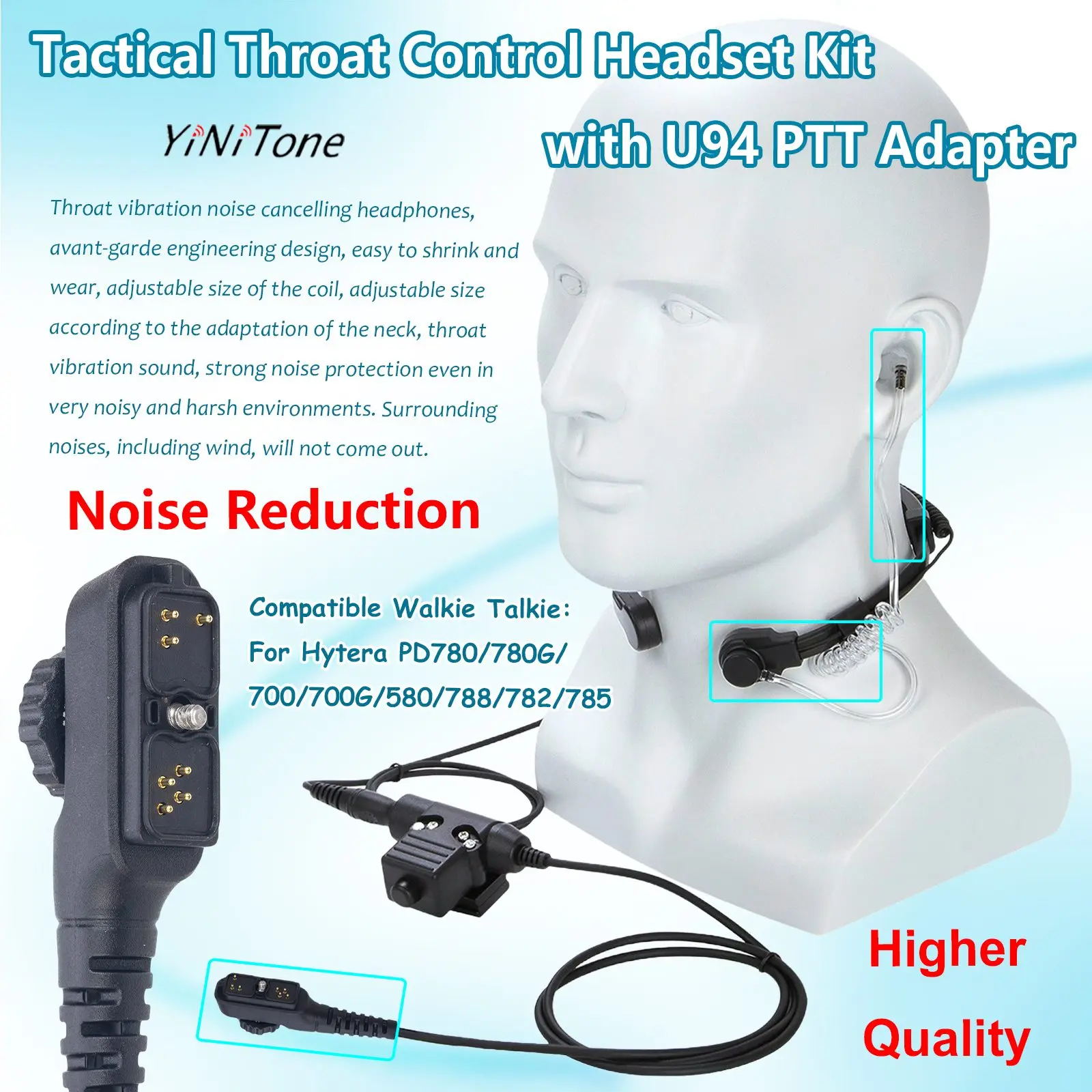 Throat controlled noise reduction Headset U94 PTT For Hytera PD780/700G/580/788/782 Walkie Talkie Neck Throat Mic earphone set