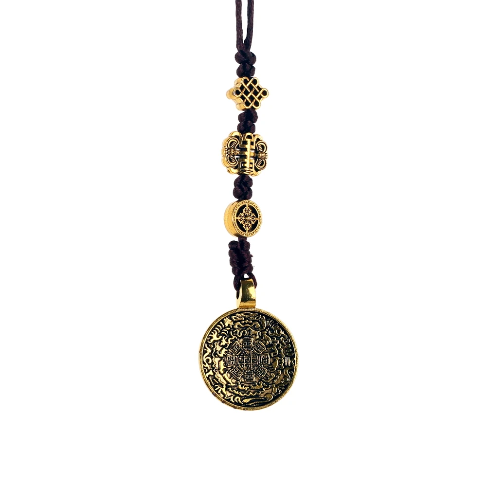 Tibetan 8 Auspicious Bagua Pendant Alloy Om Mani Padme Hum Amulet Charm Hanging Ornament Ethnic Style Spiritual Protection Gift