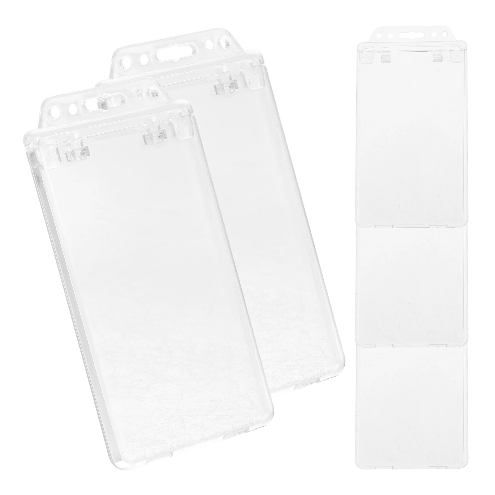 

5pcs Clear Badge Sleeve Horizontal Id Holder Reusable Transparent Card Protector For Teachers Nurses Office Workers Name Badge