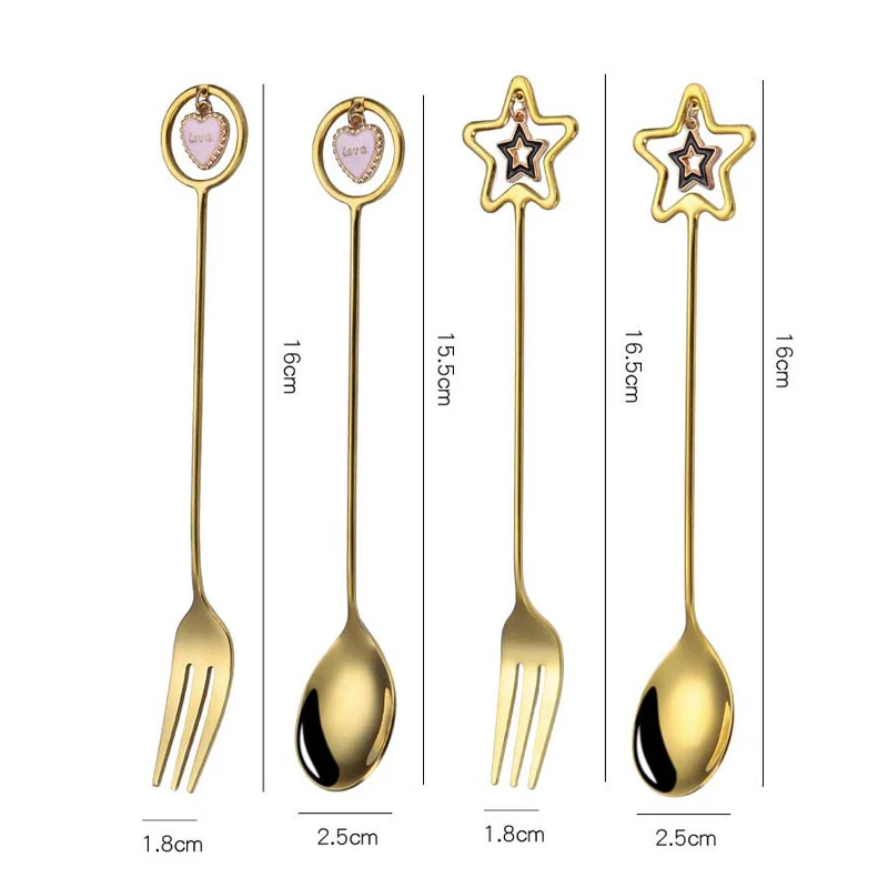 Heart Shape Stainless Steel Forks Spoon Tableware Gold Milk Coffee Stirring Spoon Dessert Cake Spoon Kitchen Accessories Utensil