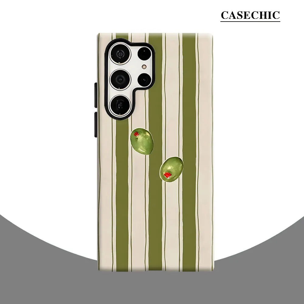 Olive Stripe Phone Case for Samsung Galaxy S26 S25 Ultra S24 S23 Ultra Plus Shockproof Double layer tough Back Cover
