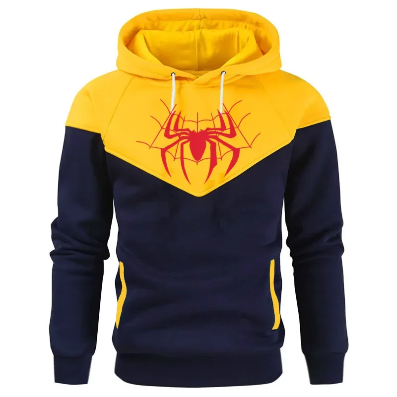 Men's hip-hop hooded sweatshirt, panel printed casual streetwear, Harajuku spider wool sweater, 2024 new model