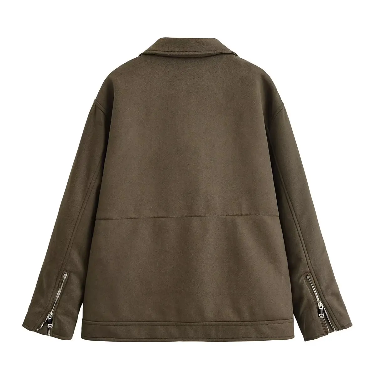 DiYiG DONNA 2025 Autunno New Fashion Pelle scamosciata Risvolto Giacca Retro Manica lunga Cerniera All-match Giacca Tuta sportiva Mujer