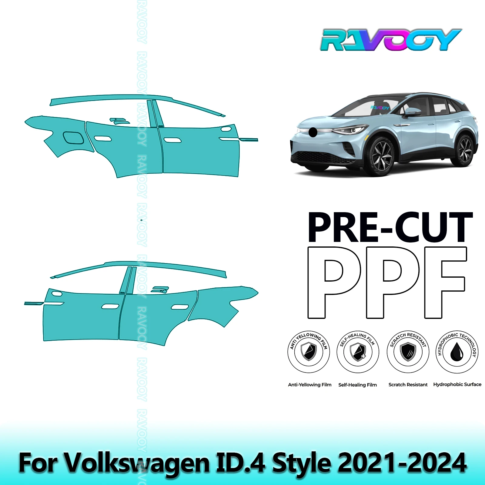 

For Volkswagen ID.4 Style 2021-2024 8.5mil Clear Matte Pre-Cut PPF Door & A/B Pillar Kit TPU Paint Protection Film Set