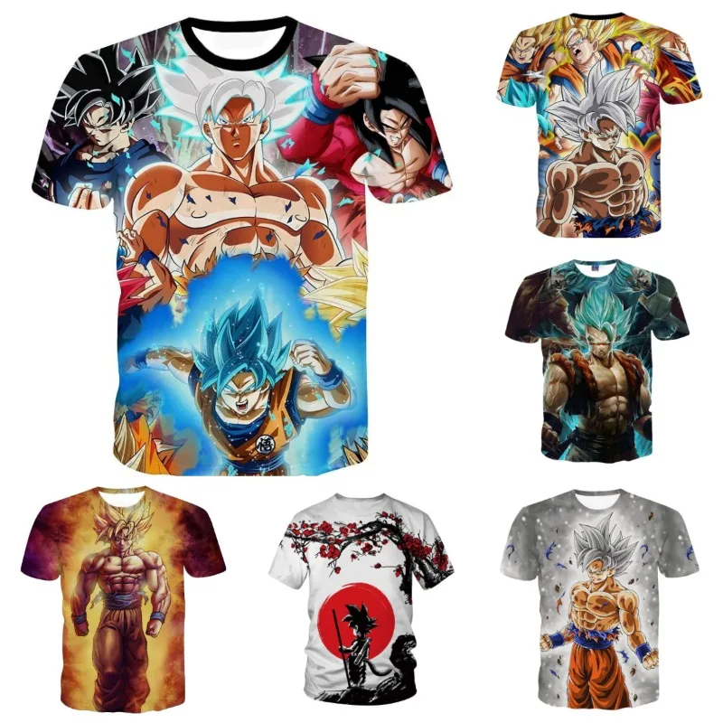 

Anime Dragon Ball Series Crew Neck T-shirt Cartoon Role Son Goku Creativity 3D Printing Summer Sweat Absorption Short Sleeves