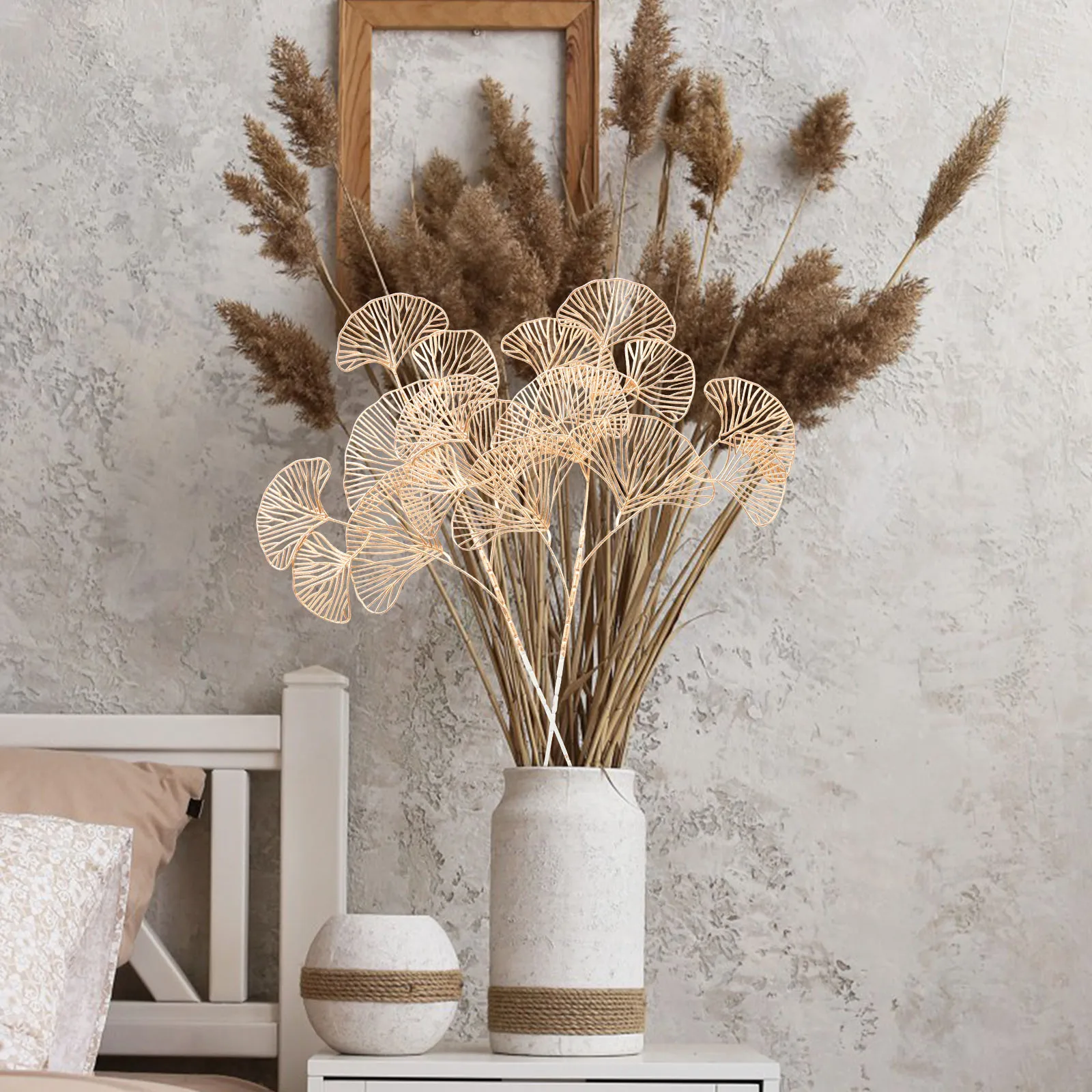 

4pcs Fake Stem Real Touch Ginkgo Leaves Branches For Vase Filler Artificial Plant Ornament Wedding Centerpiece Home Kitchen