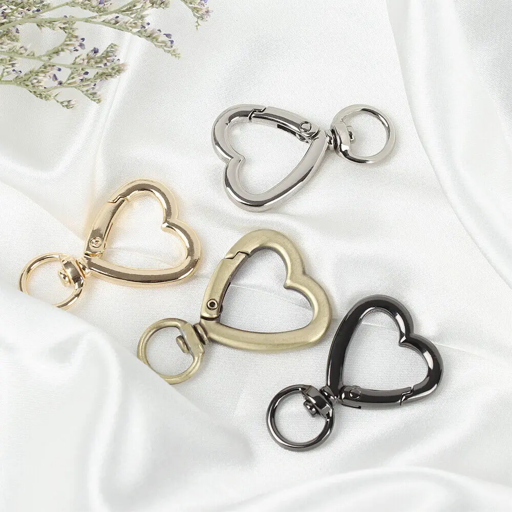 Plated Heart Shape Rotation Lobster Alloy Spring Buckle Clasps Key Ring Holder Hook Carabiner for Jewelry Making Key Chains