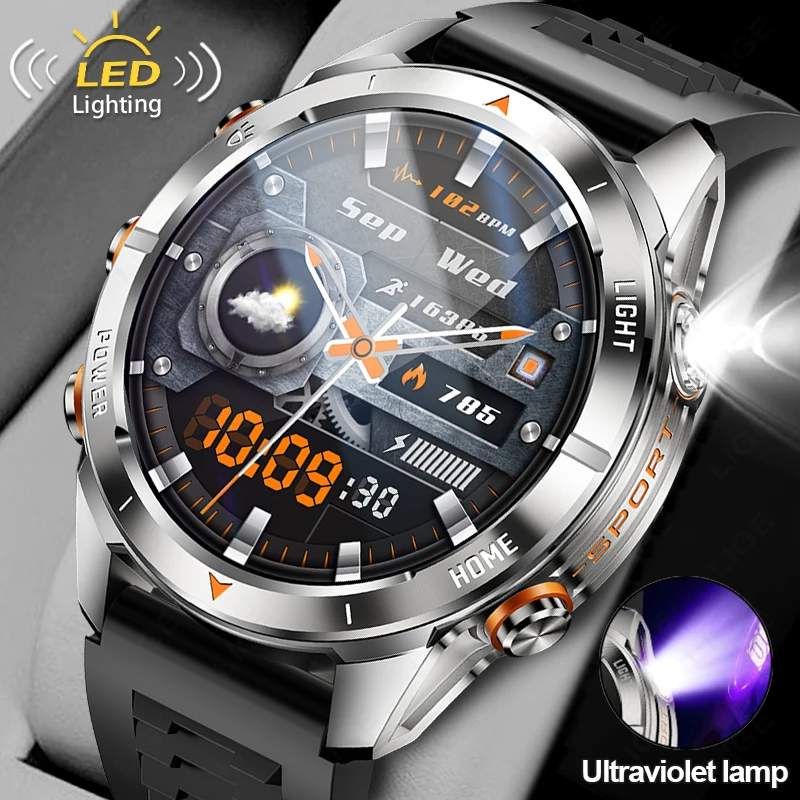 

Military Smart Watch Men 3ATM Waterproof 1.46" AMOLED Screen LED Flashlight 515mAh Battery Heart Rate Sports BT Call Smartwatch