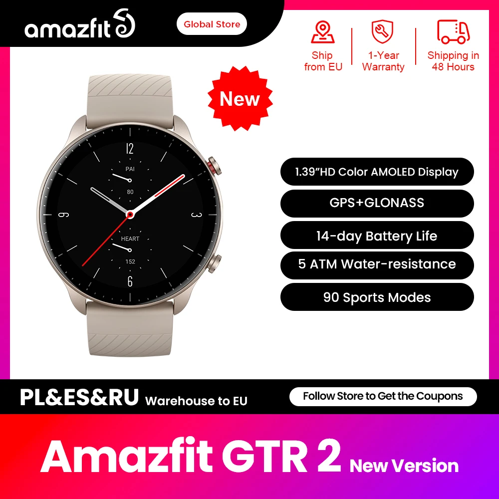 [New Version] Amazfit GTR 2 New Version Smartwatch 46mm 90+Sport Modes 14 days Battery Life Smart Watch For Android IOS Phone